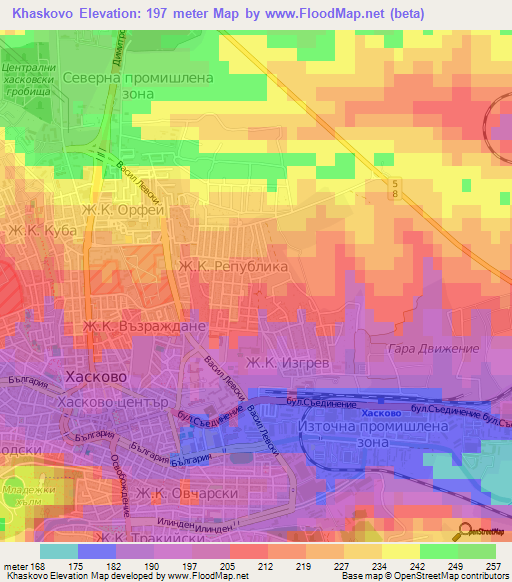 Khaskovo,Bulgaria Elevation Map