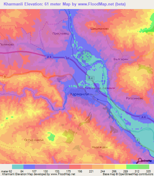Kharmanli,Bulgaria Elevation Map