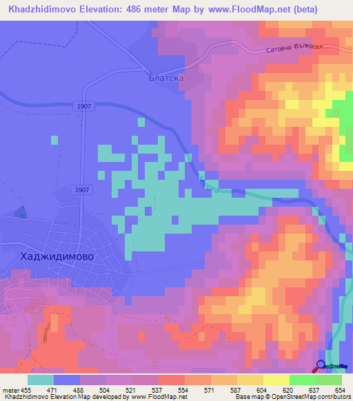 Khadzhidimovo,Bulgaria Elevation Map