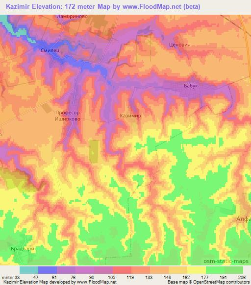 Kazimir,Bulgaria Elevation Map