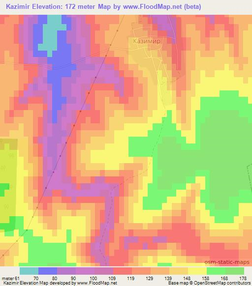 Kazimir,Bulgaria Elevation Map