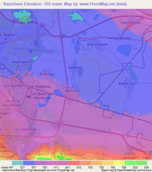 Kazichene,Bulgaria Elevation Map