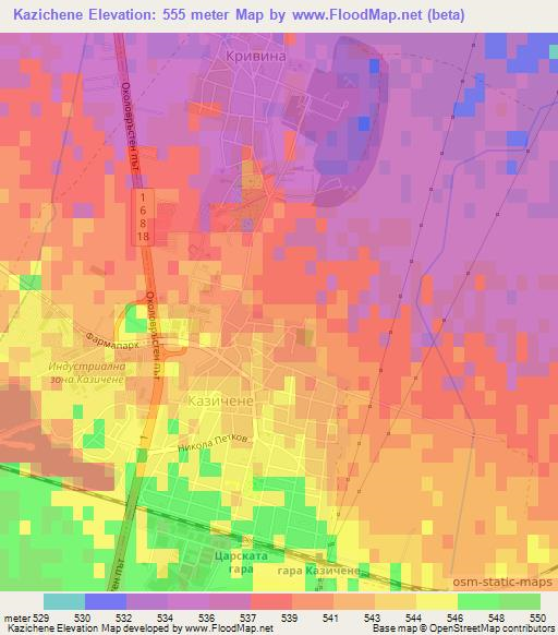 Kazichene,Bulgaria Elevation Map
