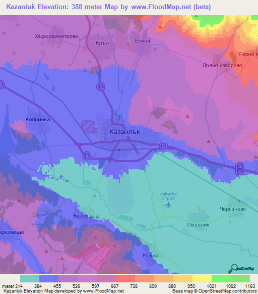 Kazanluk,Bulgaria Elevation Map