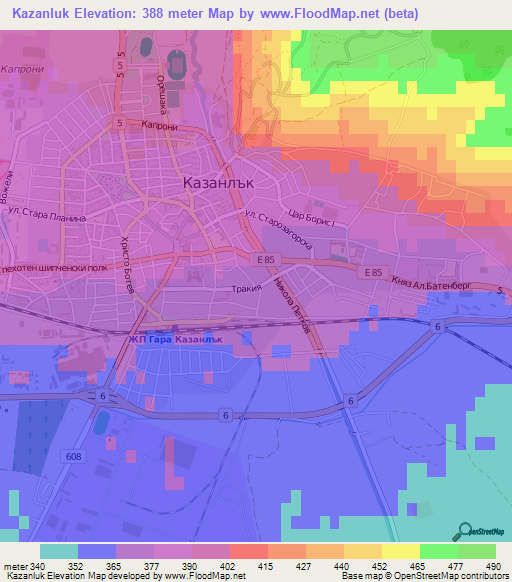 Kazanluk,Bulgaria Elevation Map