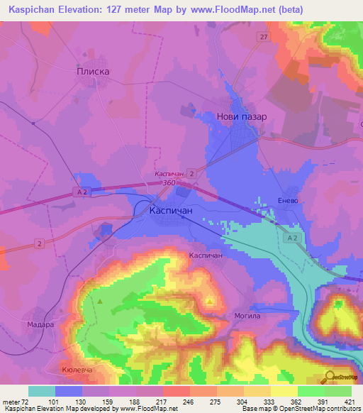 Kaspichan,Bulgaria Elevation Map