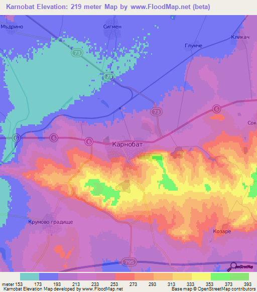 Karnobat,Bulgaria Elevation Map