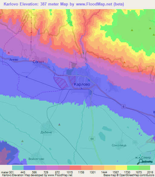 Karlovo,Bulgaria Elevation Map