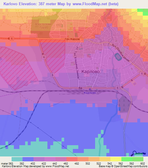 Karlovo,Bulgaria Elevation Map