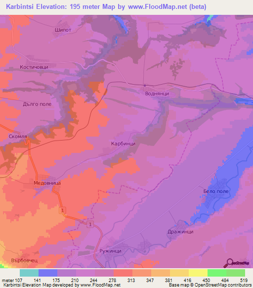 Karbintsi,Bulgaria Elevation Map