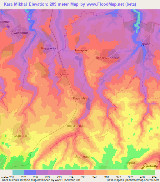 Kara Mikhal,Bulgaria Elevation Map