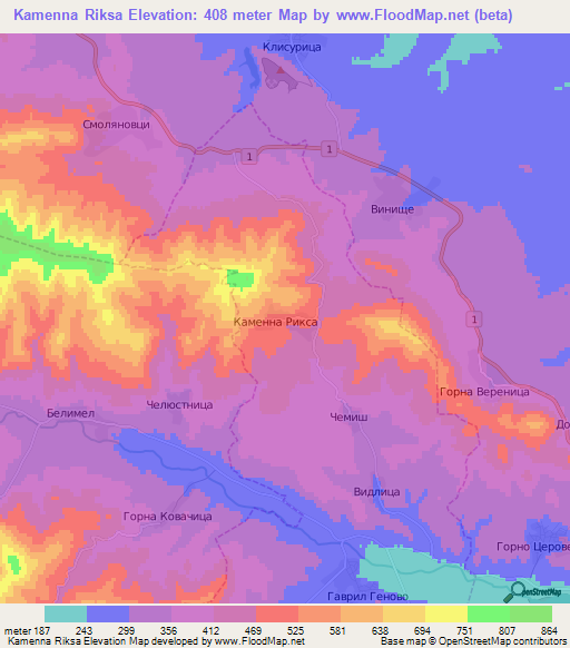 Kamenna Riksa,Bulgaria Elevation Map
