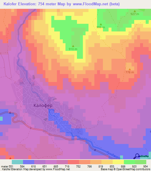Kalofer,Bulgaria Elevation Map