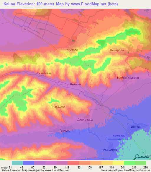Kalina,Bulgaria Elevation Map