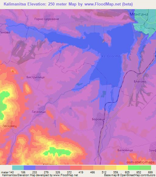 Kalimanitsa,Bulgaria Elevation Map