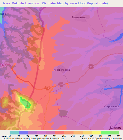 Izvor Makhala,Bulgaria Elevation Map