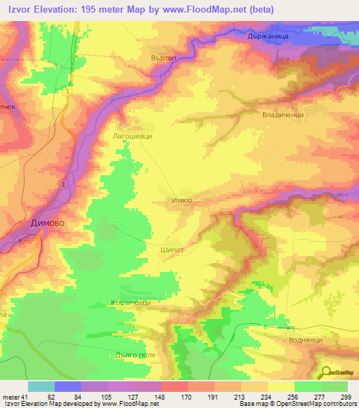 Izvor,Bulgaria Elevation Map