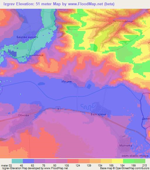 Izgrev,Bulgaria Elevation Map