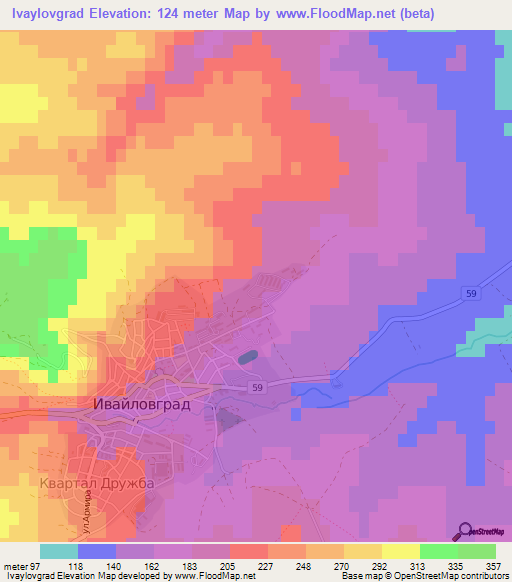 Ivaylovgrad,Bulgaria Elevation Map