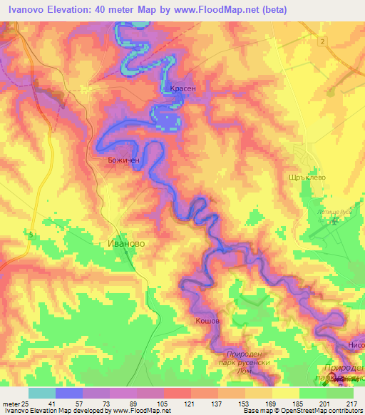 Ivanovo,Bulgaria Elevation Map