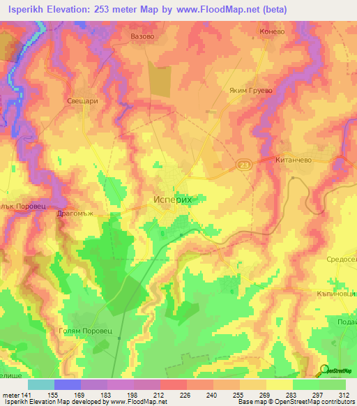 Isperikh,Bulgaria Elevation Map