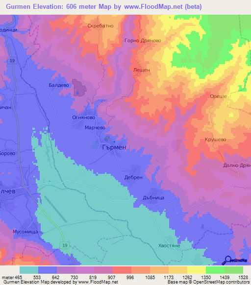 Gurmen,Bulgaria Elevation Map