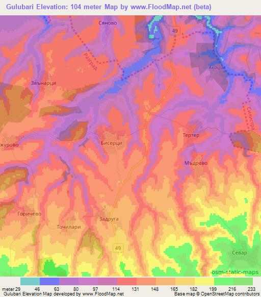 Gulubari,Bulgaria Elevation Map