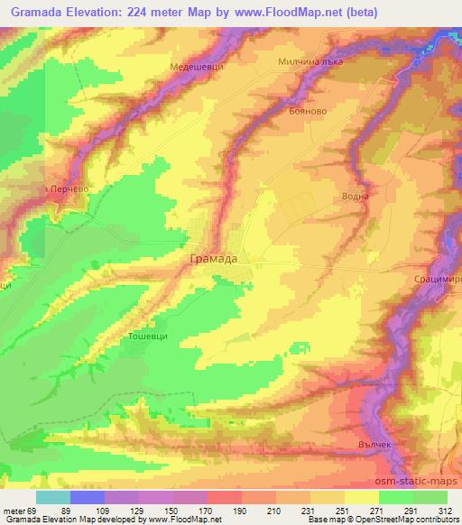 Gramada,Bulgaria Elevation Map