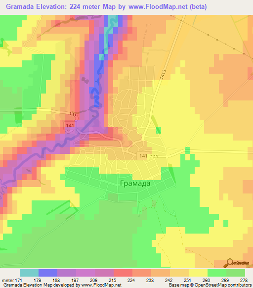 Gramada,Bulgaria Elevation Map