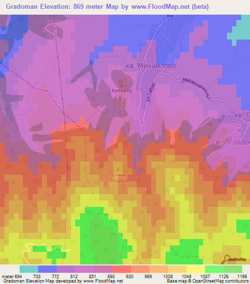 Gradoman,Bulgaria Elevation Map