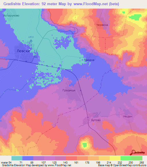 Gradishte,Bulgaria Elevation Map