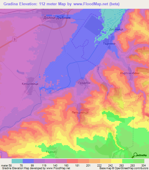 Gradina,Bulgaria Elevation Map