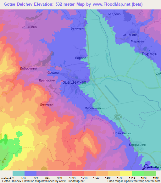 Gotse Delchev,Bulgaria Elevation Map