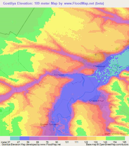 Gostilya,Bulgaria Elevation Map