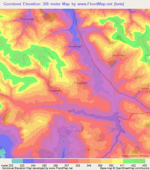 Gorotsvet,Bulgaria Elevation Map