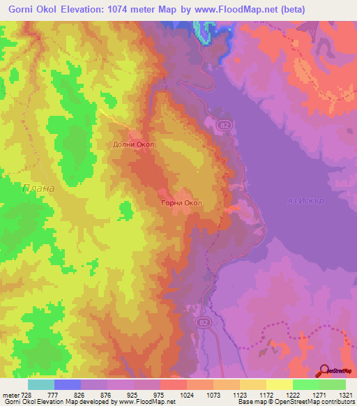 Gorni Okol,Bulgaria Elevation Map