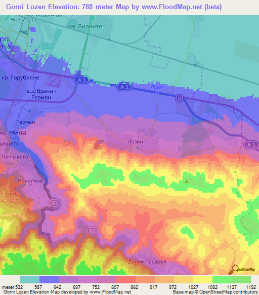 Gorni Lozen,Bulgaria Elevation Map