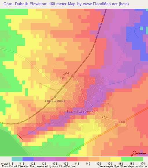 Gorni Dubnik,Bulgaria Elevation Map