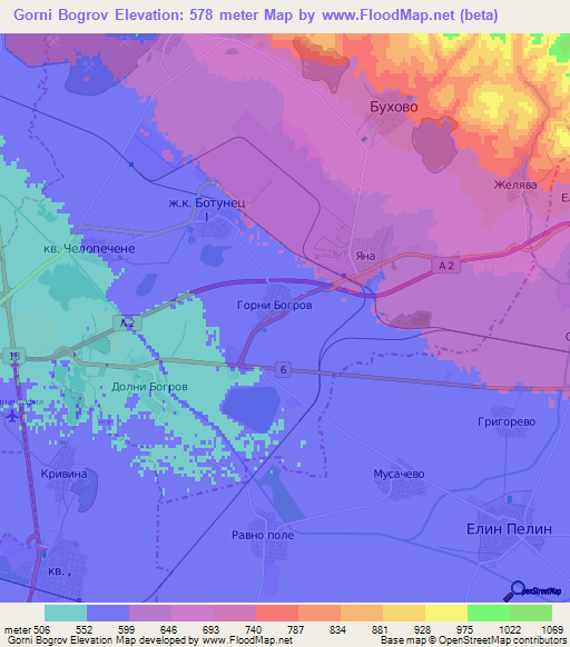 Gorni Bogrov,Bulgaria Elevation Map
