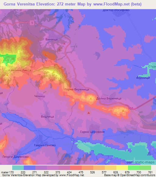 Gorna Verenitsa,Bulgaria Elevation Map