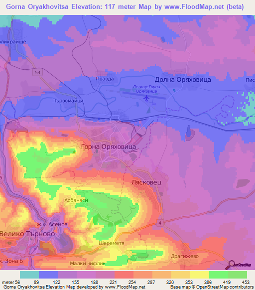 Gorna Oryakhovitsa,Bulgaria Elevation Map