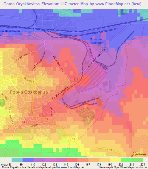 Gorna Oryakhovitsa,Bulgaria Elevation Map