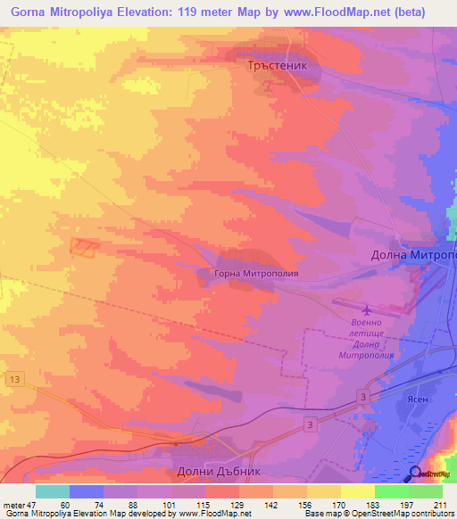 Gorna Mitropoliya,Bulgaria Elevation Map