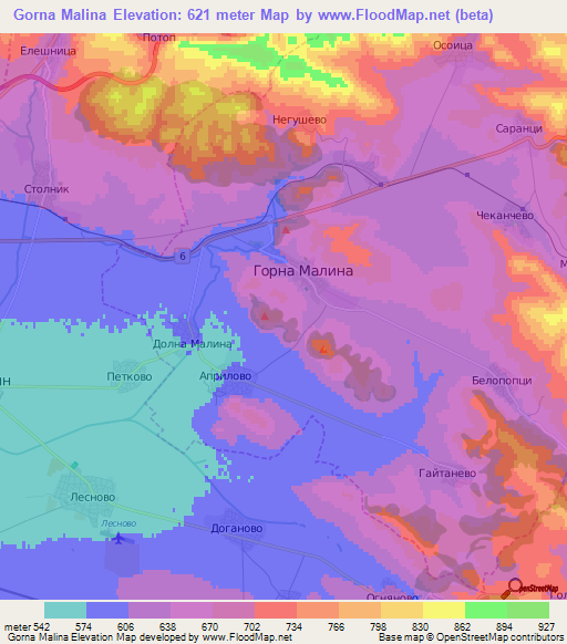 Gorna Malina,Bulgaria Elevation Map