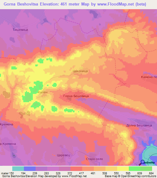 Gorna Beshovitsa,Bulgaria Elevation Map
