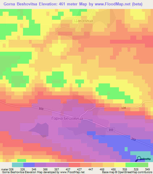 Gorna Beshovitsa,Bulgaria Elevation Map