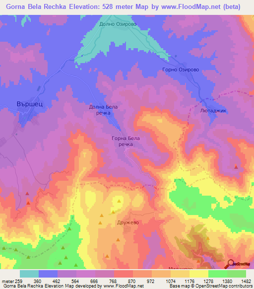 Gorna Bela Rechka,Bulgaria Elevation Map