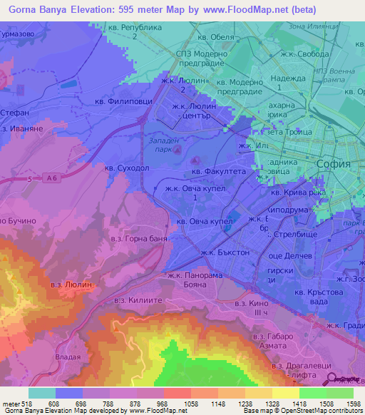 Gorna Banya,Bulgaria Elevation Map