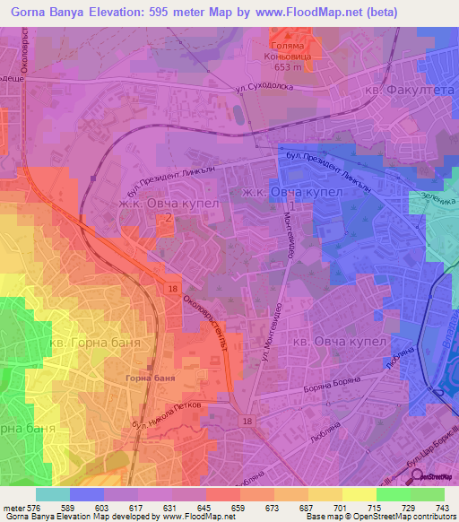 Gorna Banya,Bulgaria Elevation Map