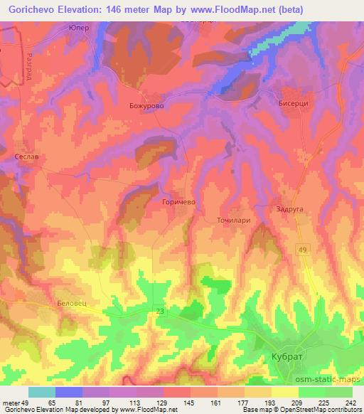 Gorichevo,Bulgaria Elevation Map